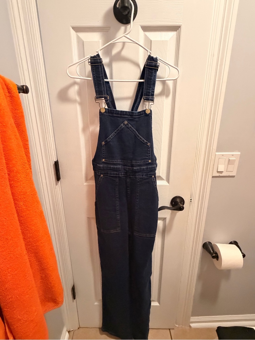 Womens Dark Blue Denim Long Overalls Jumpsuit